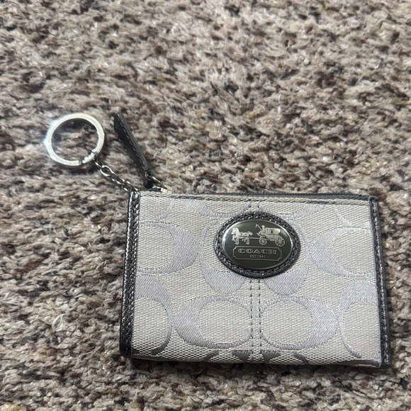 Coach Handbags - Coach Metallic Silver Signature Card Case Keychain